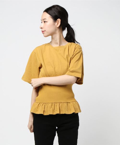 MOUSSY（マウジー）の「WAIST RIB TEE（Tシャツ/カットソー・レディース・ホワイト/ブラック/ネイビー/イエロー・FREE）」の4枚目の写真