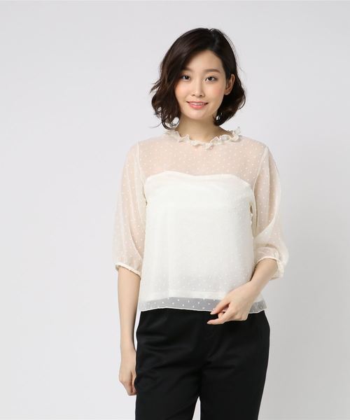 Cheek チーク の シースルードットギャザーブラウス シャツ ブラウス Wear