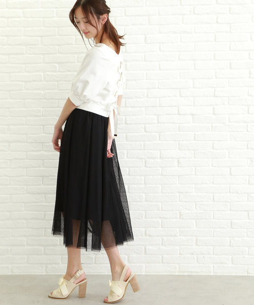 JILL by JILL STUART（ジルバイジルスチュアート）の「【CanCam 6月号 掲載 中条あやみさん着用】◆CanCamコラボ スウェット×ドットチュールセットアップワンピース（ワンピース・レディース・ホワイト/ピンク/ライトグリーン・FREE）」の19枚目の写真