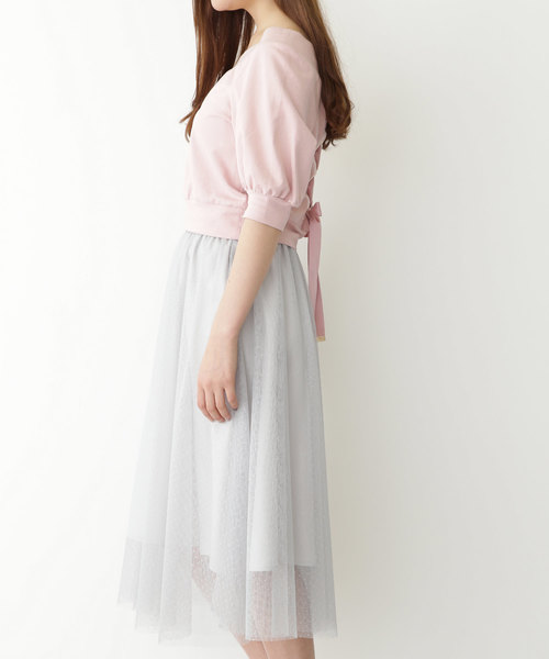 JILL by JILL STUART（ジルバイジルスチュアート）の「【CanCam 6月号 掲載 中条あやみさん着用】◆CanCamコラボ スウェット×ドットチュールセットアップワンピース（ワンピース・レディース・ホワイト/ピンク/ライトグリーン・FREE）」の6枚目の写真