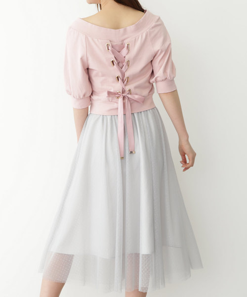 JILL by JILL STUART（ジルバイジルスチュアート）の「【CanCam 6月号 掲載 中条あやみさん着用】◆CanCamコラボ スウェット×ドットチュールセットアップワンピース（ワンピース・レディース・ホワイト/ピンク/ライトグリーン・FREE）」の17枚目の写真