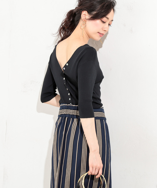 RIVE DROITE（リヴドロワ）の「ビスナイロン2WAYハーフスリーブニット（ニット/セーター・レディース・オフホワイト/ブラック・FREE）」の2枚目の写真