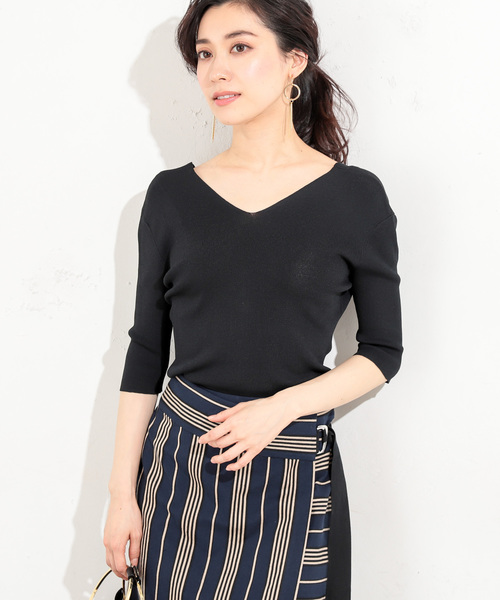 RIVE DROITE（リヴドロワ）の「ビスナイロン2WAYハーフスリーブニット（ニット/セーター・レディース・オフホワイト/ブラック・FREE）」の6枚目の写真