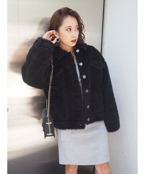 MURUA(ムルーア)の「オーバーボアGジャン(ブルゾン・レディース・アイボリー/ブラック/ピンク・1/2)」の8枚目の写真
