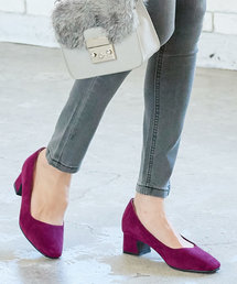 KOBE LETTUCE | [無地/レオパード柄]内側クッション入り4cmチャンキーヒールスエードスクエアトゥパンプス＊レディース/靴/シューズ[I1648]神戸レタス(パンプス)