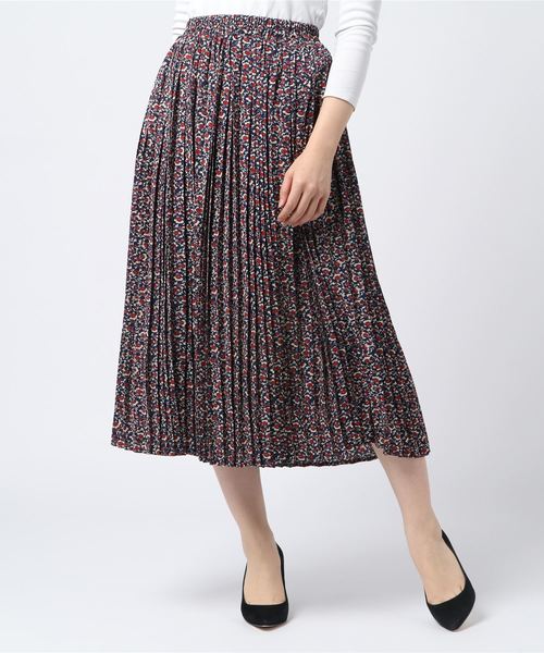 デシン小花柄pt ミモレ丈 プリーツスカート