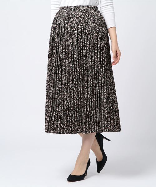 デシン小花柄pt ミモレ丈 プリーツスカート