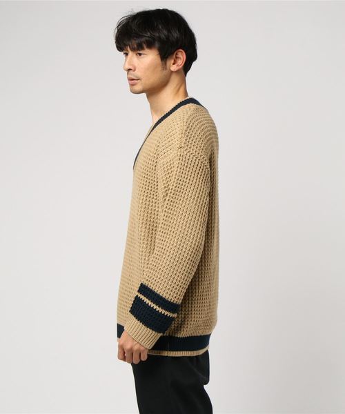 WEGO(ウィゴー)の「WEGO/ワッフルチルデンニット(ニット/セーター・メンズ・ホワイト/ベージュ/ネイビー・MEDIUM/LARGE)」の4枚目の写真