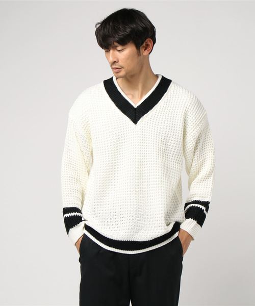 WEGO(ウィゴー)の「WEGO/ワッフルチルデンニット(ニット/セーター・メンズ・ホワイト/ベージュ/ネイビー・MEDIUM/LARGE)」の18枚目の写真