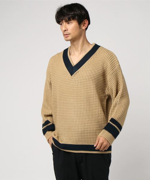 WEGO(ウィゴー)の「WEGO/ワッフルチルデンニット(ニット/セーター・メンズ・ホワイト/ベージュ/ネイビー・MEDIUM/LARGE)」の19枚目の写真