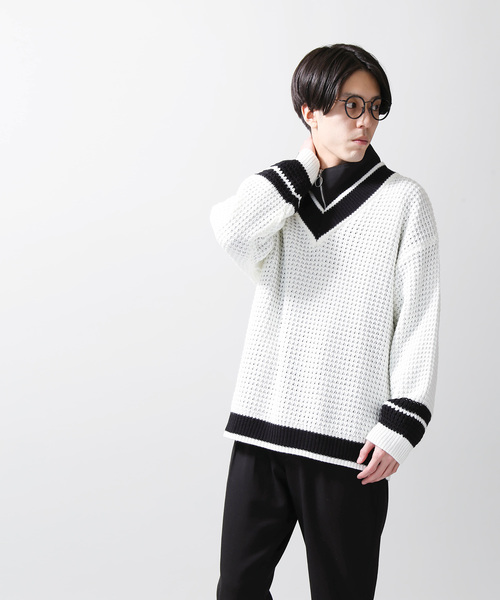 WEGO(ウィゴー)の「WEGO/ワッフルチルデンニット(ニット/セーター・メンズ・ホワイト/ベージュ/ネイビー・MEDIUM/LARGE)」の9枚目の写真