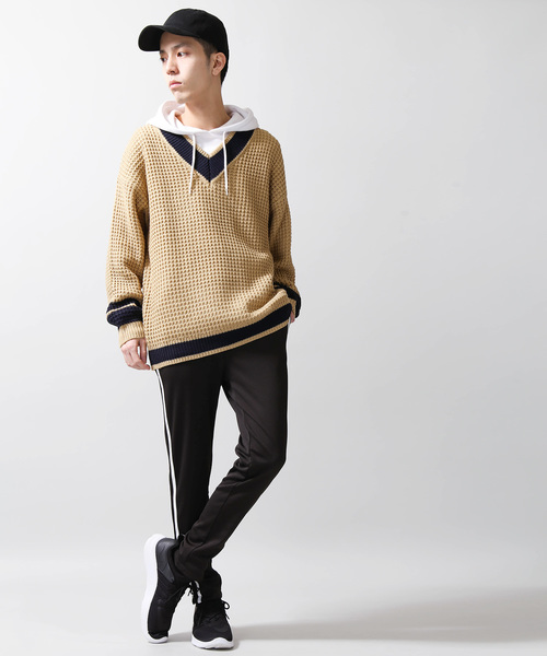 WEGO(ウィゴー)の「WEGO/ワッフルチルデンニット(ニット/セーター・メンズ・ホワイト/ベージュ/ネイビー・MEDIUM/LARGE)」の10枚目の写真