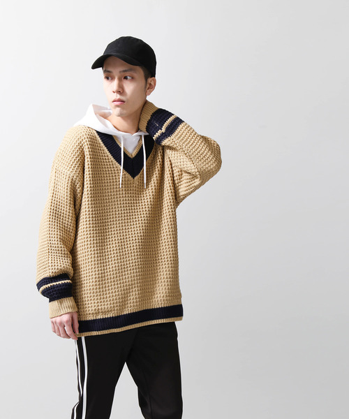 WEGO(ウィゴー)の「WEGO/ワッフルチルデンニット(ニット/セーター・メンズ・ホワイト/ベージュ/ネイビー・MEDIUM/LARGE)」の12枚目の写真