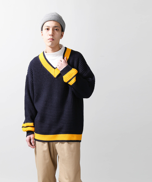 WEGO(ウィゴー)の「WEGO/ワッフルチルデンニット(ニット/セーター・メンズ・ホワイト/ベージュ/ネイビー・MEDIUM/LARGE)」の14枚目の写真