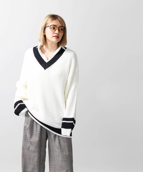 WEGO(ウィゴー)の「WEGO/ワッフルチルデンニット(ニット/セーター・メンズ・ホワイト/ベージュ/ネイビー・MEDIUM/LARGE)」の16枚目の写真