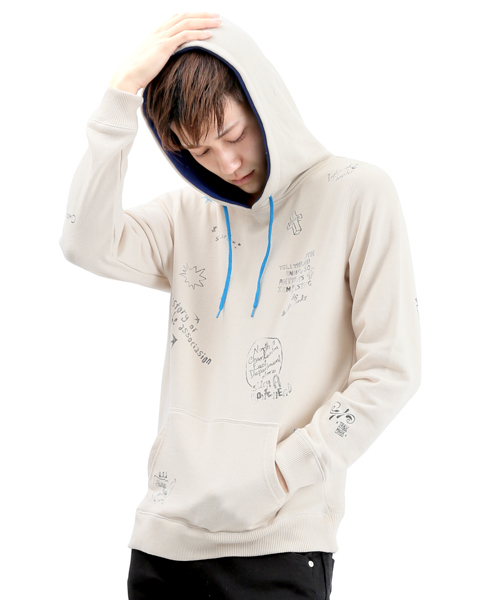 WEGO（ウィゴー）の「WEGO/グラフィティプルパーカー（パーカー・メンズ・ホワイト/杢グレー/ロイヤルブルー・MEDIUM/LARGE）」の2枚目の写真