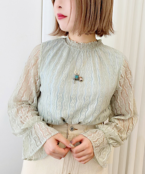 apres jour（アプレジュール）の「レースハイネックキャンディースリーブ【ZOZOTOWN限定アイテム】（シャツ/ブラウス・レディース・ブラック/オフホワイト/ライトグリーン・フリー）」の5枚目の写真