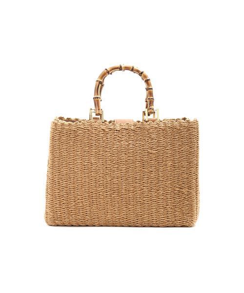 NATURAL BEAUTY BASIC（ナチュラルビューティーベーシック）の「【雑誌掲載】バンブーハンドルバスケット（ハンドバッグ・レディース・ブラック/キャメル・ﾌﾘ-）」の4枚目の写真