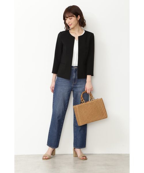 NATURAL BEAUTY BASIC（ナチュラルビューティーベーシック）の「【雑誌掲載】バンブーハンドルバスケット（ハンドバッグ・レディース・ブラック/キャメル・ﾌﾘ-）」の8枚目の写真