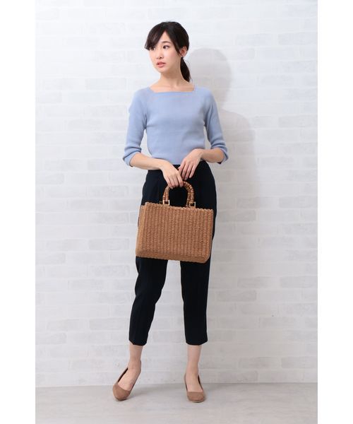 NATURAL BEAUTY BASIC（ナチュラルビューティーベーシック）の「【雑誌掲載】バンブーハンドルバスケット（ハンドバッグ・レディース・ブラック/キャメル・ﾌﾘ-）」の9枚目の写真