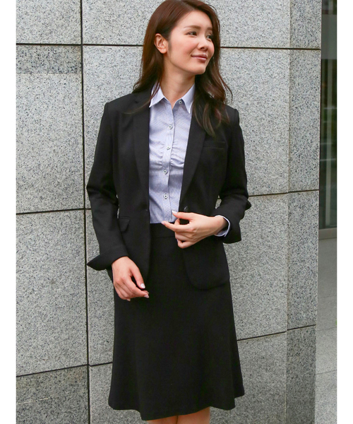 m.f.editorial(エムエフエディトリアル)の「エムエフエディトリアルレディース/m.f.editorial:Women ストレッチウォッシャブル ポンチ1釦ジャケット+スカートビジネスセットアップスーツ(セットアップ)」|ブラック