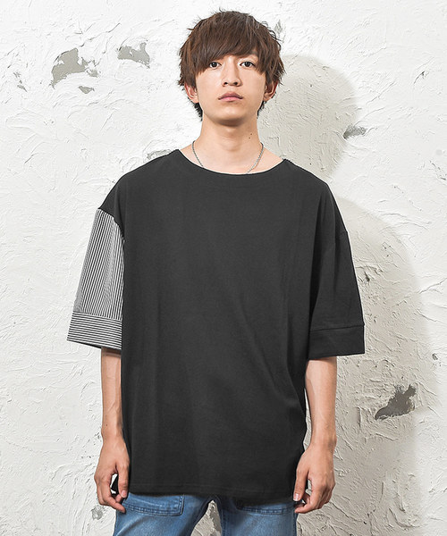 MinoriTY(マイノリティ)の「【MinoriTY】ストライプ切替2WayプルオーバーTシャツ ビッグシルエット(Tシャツ/カットソー・メンズ・ホワイト系その他/ブラック系その他/グレー系その他/ブラック/ブルー・M/L/S)」の3枚目の写真