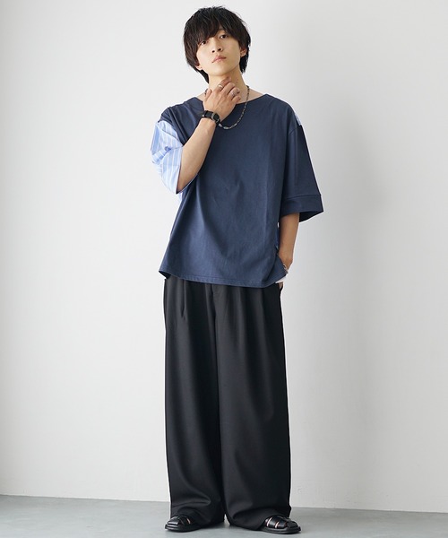 MinoriTY(マイノリティ)の「【MinoriTY】ストライプ切替2WayプルオーバーTシャツ ビッグシルエット(Tシャツ/カットソー・メンズ・ホワイト系その他/ブラック系その他/グレー系その他/ブラック/ブルー・M/L/S)」の17枚目の写真