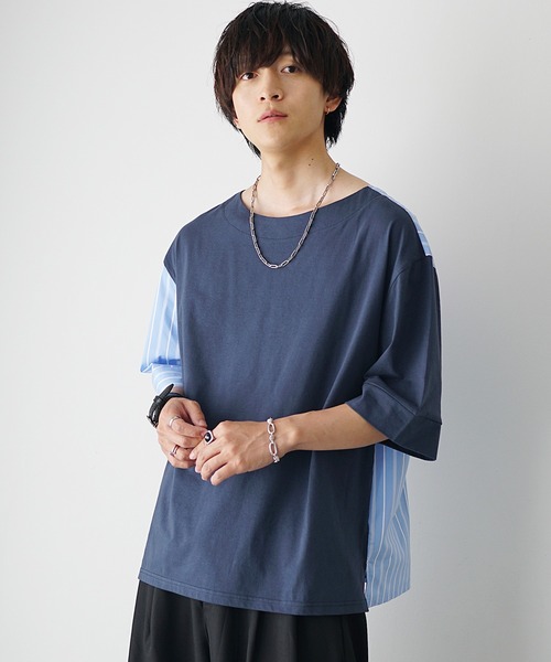 MinoriTY(マイノリティ)の「【MinoriTY】ストライプ切替2WayプルオーバーTシャツ ビッグシルエット(Tシャツ/カットソー・メンズ・ホワイト系その他/ブラック系その他/グレー系その他/ブラック/ブルー・M/L/S)」の13枚目の写真