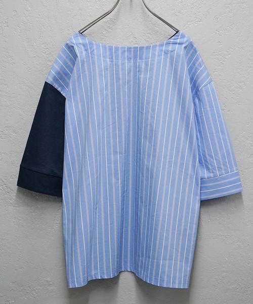 MinoriTY(マイノリティ)の「【MinoriTY】ストライプ切替2WayプルオーバーTシャツ ビッグシルエット(Tシャツ/カットソー・メンズ・ホワイト系その他/ブラック系その他/グレー系その他/ブラック/ブルー・M/L/S)」の19枚目の写真