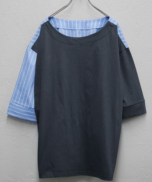 MinoriTY(マイノリティ)の「【MinoriTY】ストライプ切替2WayプルオーバーTシャツ ビッグシルエット(Tシャツ/カットソー・メンズ・ホワイト系その他/ブラック系その他/グレー系その他/ブラック/ブルー・M/L/S)」の20枚目の写真