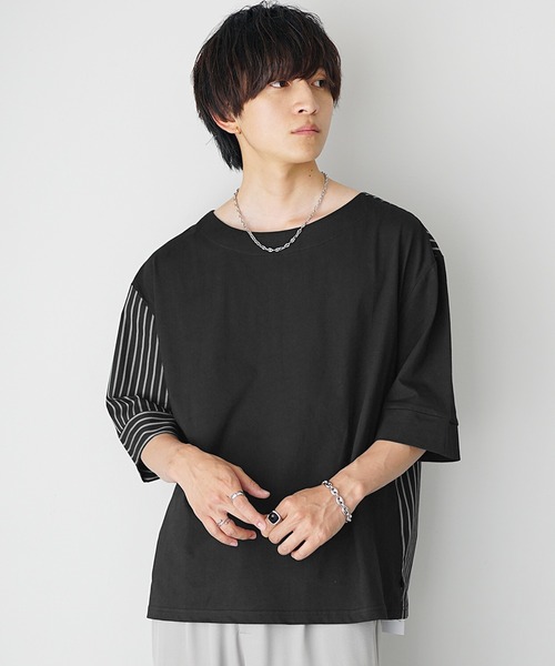 MinoriTY(マイノリティ)の「【MinoriTY】ストライプ切替2WayプルオーバーTシャツ ビッグシルエット(Tシャツ/カットソー・メンズ・ホワイト系その他/ブラック系その他/グレー系その他/ブラック/ブルー・M/L/S)」の7枚目の写真
