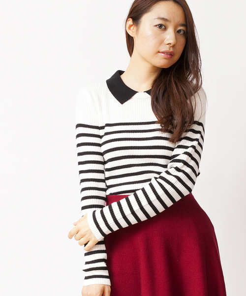 WEGO(ウィゴー)の「WEGO/襟付きニット(Tシャツ/カットソー・レディース・ブラック系その他/ダークグリーン/ブルー系その他/マスタード/ワイン/オフホワイト/ブラック/杢グレー/グリーン系その他/サックスブルー/ライトパープル・FREE)」の4枚目の写真