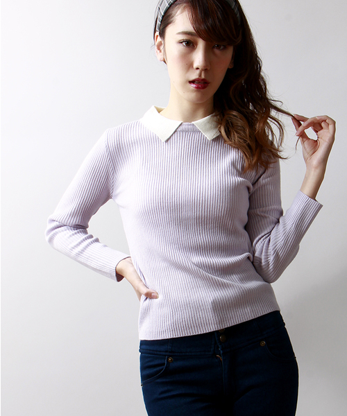 WEGO(ウィゴー)の「WEGO/襟付きニット(Tシャツ/カットソー・レディース・ブラック系その他/ダークグリーン/ブルー系その他/マスタード/ワイン/オフホワイト/ブラック/杢グレー/グリーン系その他/サックスブルー/ライトパープル・FREE)」の10枚目の写真