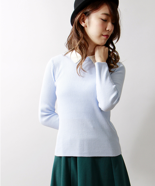 WEGO(ウィゴー)の「WEGO/襟付きニット(Tシャツ/カットソー・レディース・ブラック系その他/ダークグリーン/ブルー系その他/マスタード/ワイン/オフホワイト/ブラック/杢グレー/グリーン系その他/サックスブルー/ライトパープル・FREE)」の8枚目の写真