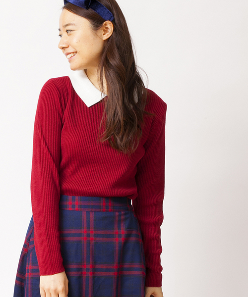 WEGO(ウィゴー)の「WEGO/襟付きニット(Tシャツ/カットソー・レディース・ブラック系その他/ダークグリーン/ブルー系その他/マスタード/ワイン/オフホワイト/ブラック/杢グレー/グリーン系その他/サックスブルー/ライトパープル・FREE)」の1枚目の写真