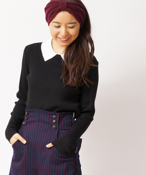 WEGO(ウィゴー)の「WEGO/襟付きニット(Tシャツ/カットソー・レディース・ブラック系その他/ダークグリーン/ブルー系その他/マスタード/ワイン/オフホワイト/ブラック/杢グレー/グリーン系その他/サックスブルー/ライトパープル・FREE)」の3枚目の写真