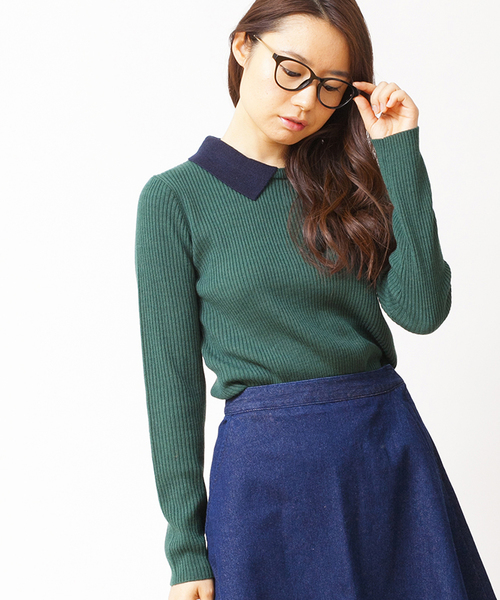 WEGO(ウィゴー)の「WEGO/襟付きニット(Tシャツ/カットソー・レディース・ブラック系その他/ダークグリーン/ブルー系その他/マスタード/ワイン/オフホワイト/ブラック/杢グレー/グリーン系その他/サックスブルー/ライトパープル・FREE)」の6枚目の写真