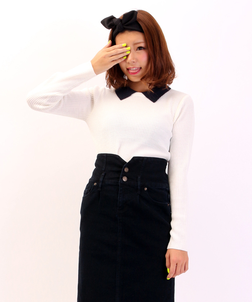 WEGO(ウィゴー)の「WEGO/襟付きニット(Tシャツ/カットソー・レディース・ブラック系その他/ダークグリーン/ブルー系その他/マスタード/ワイン/オフホワイト/ブラック/杢グレー/グリーン系その他/サックスブルー/ライトパープル・FREE)」の20枚目の写真