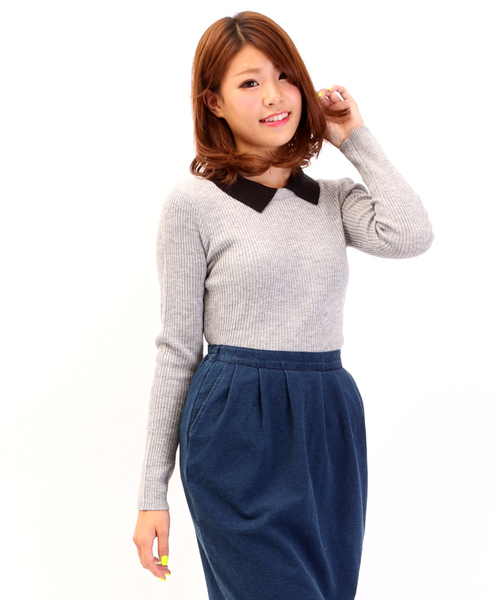 WEGO(ウィゴー)の「WEGO/襟付きニット(Tシャツ/カットソー・レディース・ブラック系その他/ダークグリーン/ブルー系その他/マスタード/ワイン/オフホワイト/ブラック/杢グレー/グリーン系その他/サックスブルー/ライトパープル・FREE)」の21枚目の写真