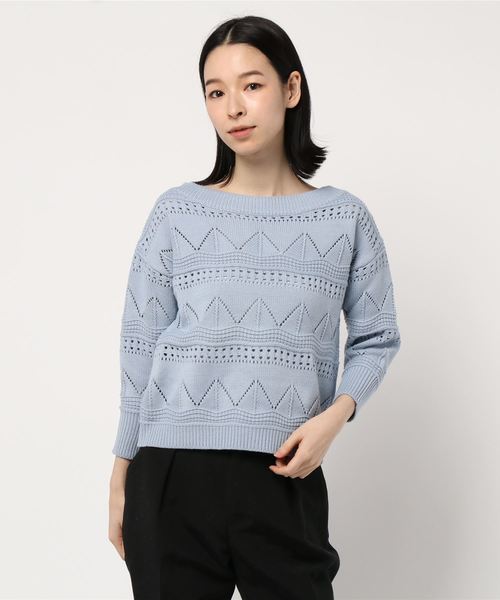 12Twelve Agenda(トゥエルブ アジェンダ)の「ボートネック地柄編みニットプルオーバー(Tシャツ/カットソー・レディース・ピンク/オフホワイト/サックスブルー・M)」の13枚目の写真