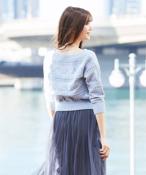 12Twelve Agenda(トゥエルブ アジェンダ)の「ボートネック地柄編みニットプルオーバー(Tシャツ/カットソー・レディース・ピンク/オフホワイト/サックスブルー・M)」の9枚目の写真
