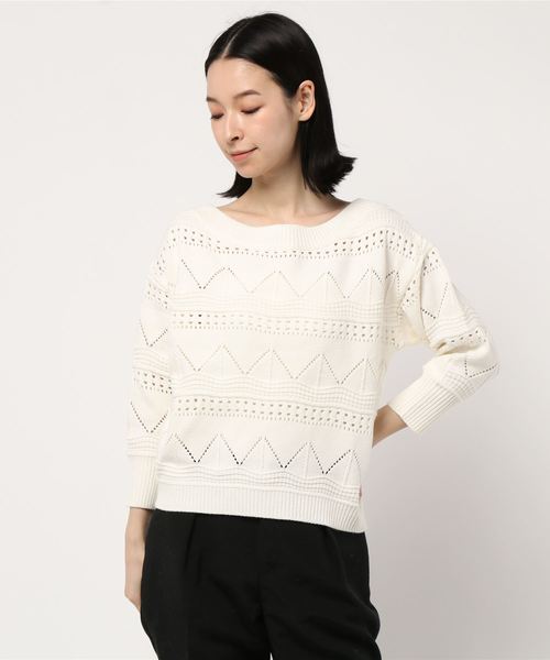 12Twelve Agenda(トゥエルブ アジェンダ)の「ボートネック地柄編みニットプルオーバー(Tシャツ/カットソー・レディース・ピンク/オフホワイト/サックスブルー・M)」の14枚目の写真