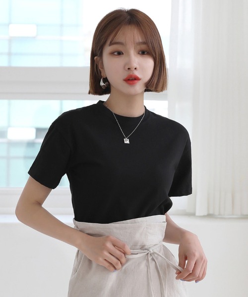 by muni:r（バイ ムニール）の「デイリームード ベーシック  半袖クロップTシャツ/ショート丈カットソー（Tシャツ/カットソー・レディース・ホワイト/ブラック/ベージュ/イエロー/ブルー/グリーン/グレー/ライトパープル/ライトピンク/ミント・FREE）」の11枚目の写真