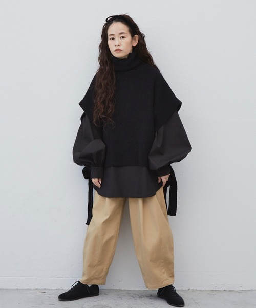 Libra Cue（リブラ キュー）の「Libra  サイドリボンニットベスト（ベスト・レディース・ブラック/ベージュ・FREE）」の10枚目の写真