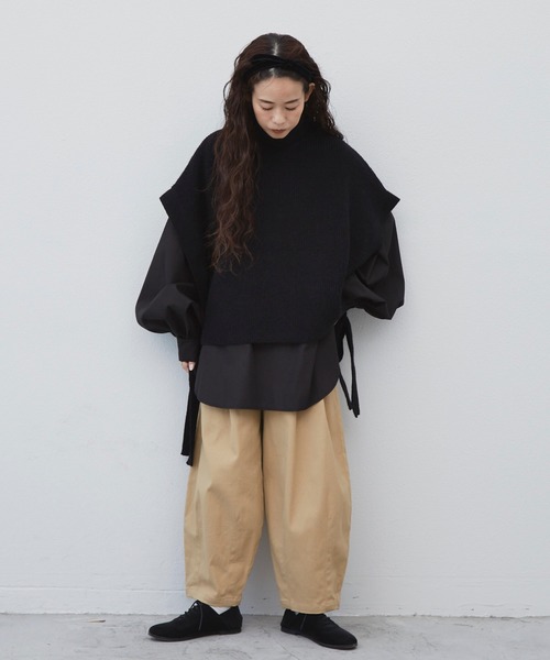 Libra Cue（リブラ キュー）の「Libra  サイドリボンニットベスト（ベスト・レディース・ブラック/ベージュ・FREE）」の14枚目の写真