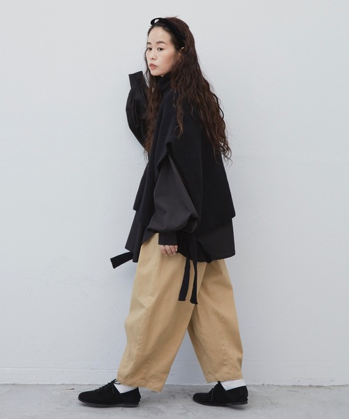 Libra Cue（リブラ キュー）の「Libra  サイドリボンニットベスト（ベスト・レディース・ブラック/ベージュ・FREE）」の3枚目の写真