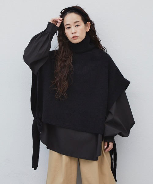 Libra Cue（リブラ キュー）の「Libra  サイドリボンニットベスト（ベスト・レディース・ブラック/ベージュ・FREE）」の6枚目の写真