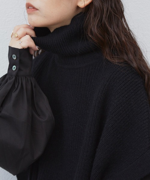 Libra Cue（リブラ キュー）の「Libra  サイドリボンニットベスト（ベスト・レディース・ブラック/ベージュ・FREE）」の4枚目の写真