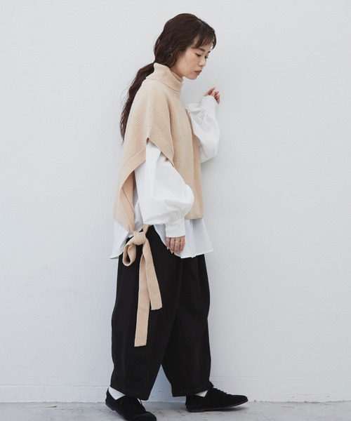 Libra Cue（リブラ キュー）の「Libra  サイドリボンニットベスト（ベスト・レディース・ブラック/ベージュ・FREE）」の7枚目の写真