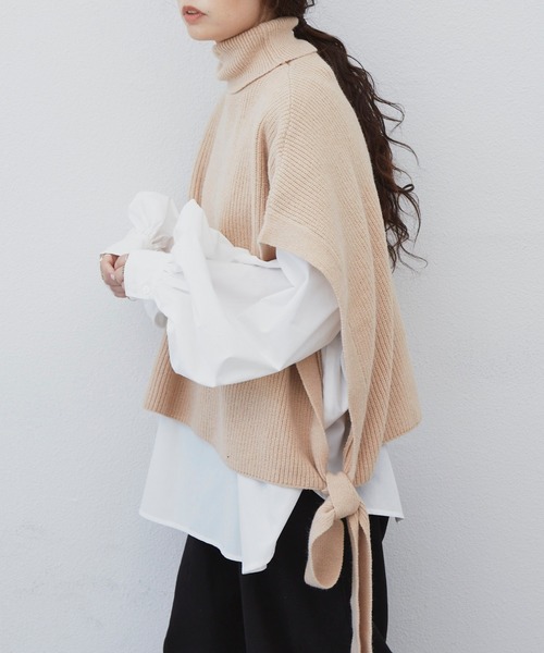 Libra Cue（リブラ キュー）の「Libra  サイドリボンニットベスト（ベスト・レディース・ブラック/ベージュ・FREE）」の5枚目の写真